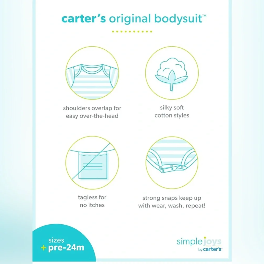 Simple Joys by Carter's Baby Boys' 6-PACK Short-Sleeve Bodysuits! Size 6-9 M.